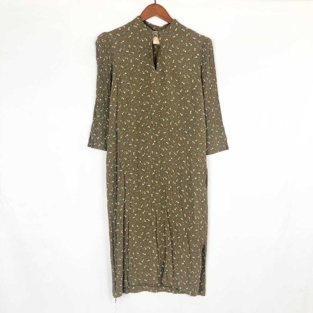 Vintage 80s Barbara Barbara Floral Midi Dress‎ Keyhole Green Size 9/10